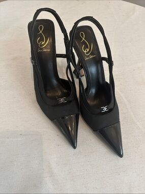 Sam Edelman Black Pointed Slingback Heels with Patent Toes